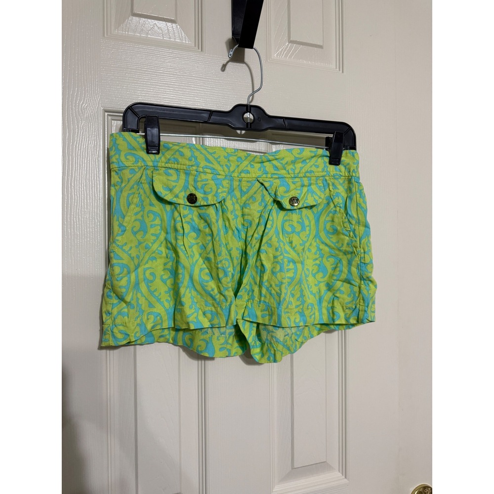 Escapada Womens XS Shorts Lime Green Turquoise Blue Damask Paisley Resort Beach
